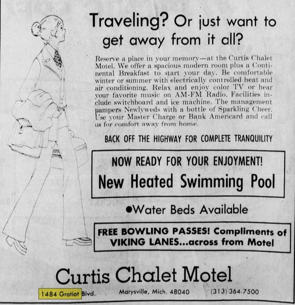 Curtis Chalet Motel - Jul 1974 Ad